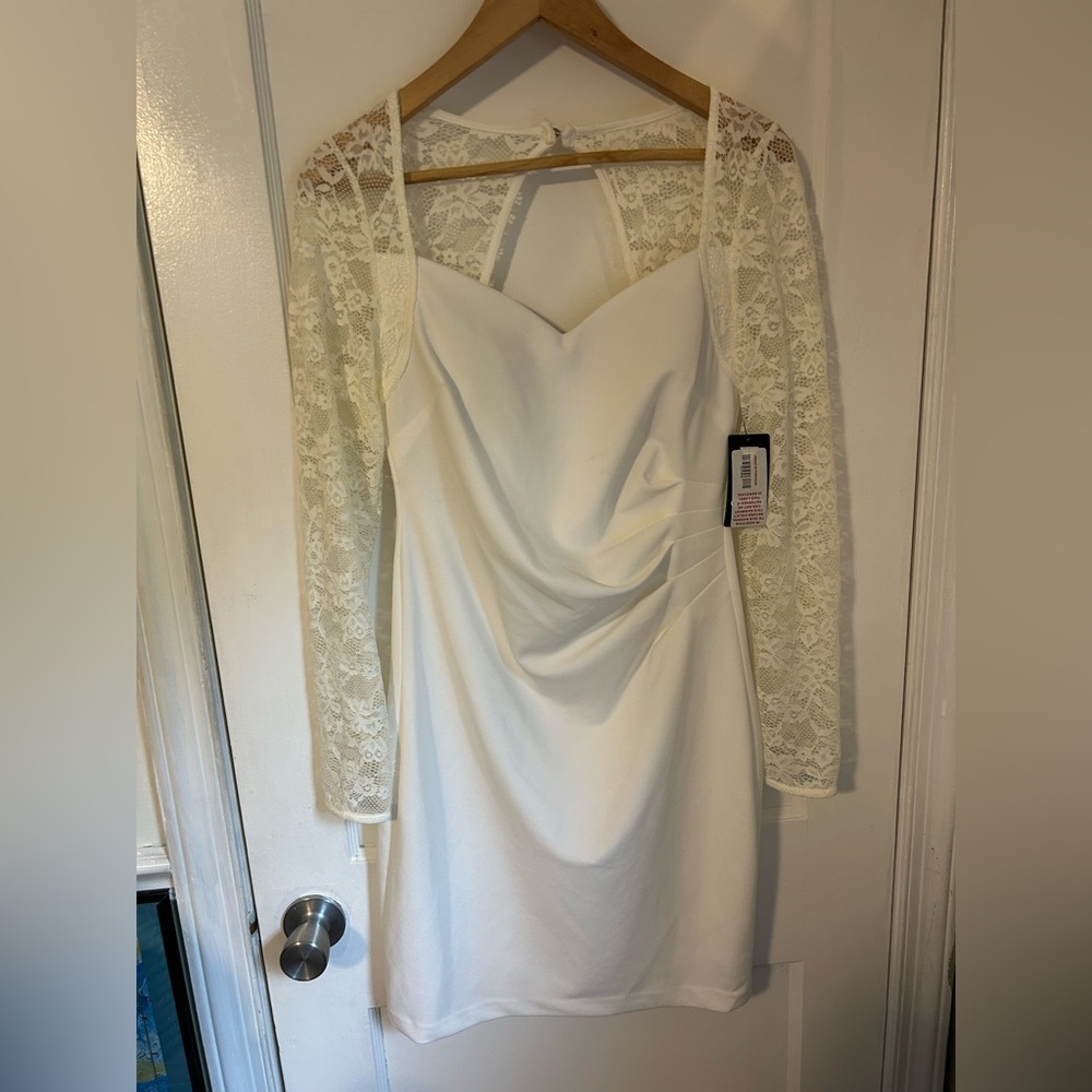 Guess Lace Long Sleeve White Mini Dress sz M NWT